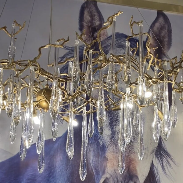 New Clear Crystal Rain Copper Branch Chandelier Modern Designer Pendant Light For Dining Table/Kitchen Island-Chandeliers-Arialamps