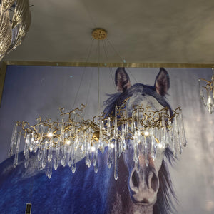 New Clear Crystal Rain Copper Branch Chandelier Modern Designer Pendant Light For Dining Table/Kitchen Island-Chandeliers-Arialamps