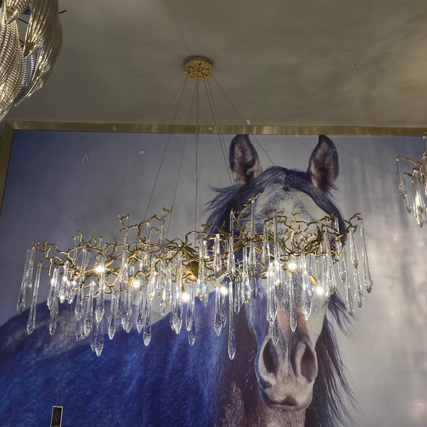 New Clear Crystal Rain Copper Branch Chandelier Modern Designer Pendant Light For Dining Table/Kitchen Island-Chandeliers-Arialamps