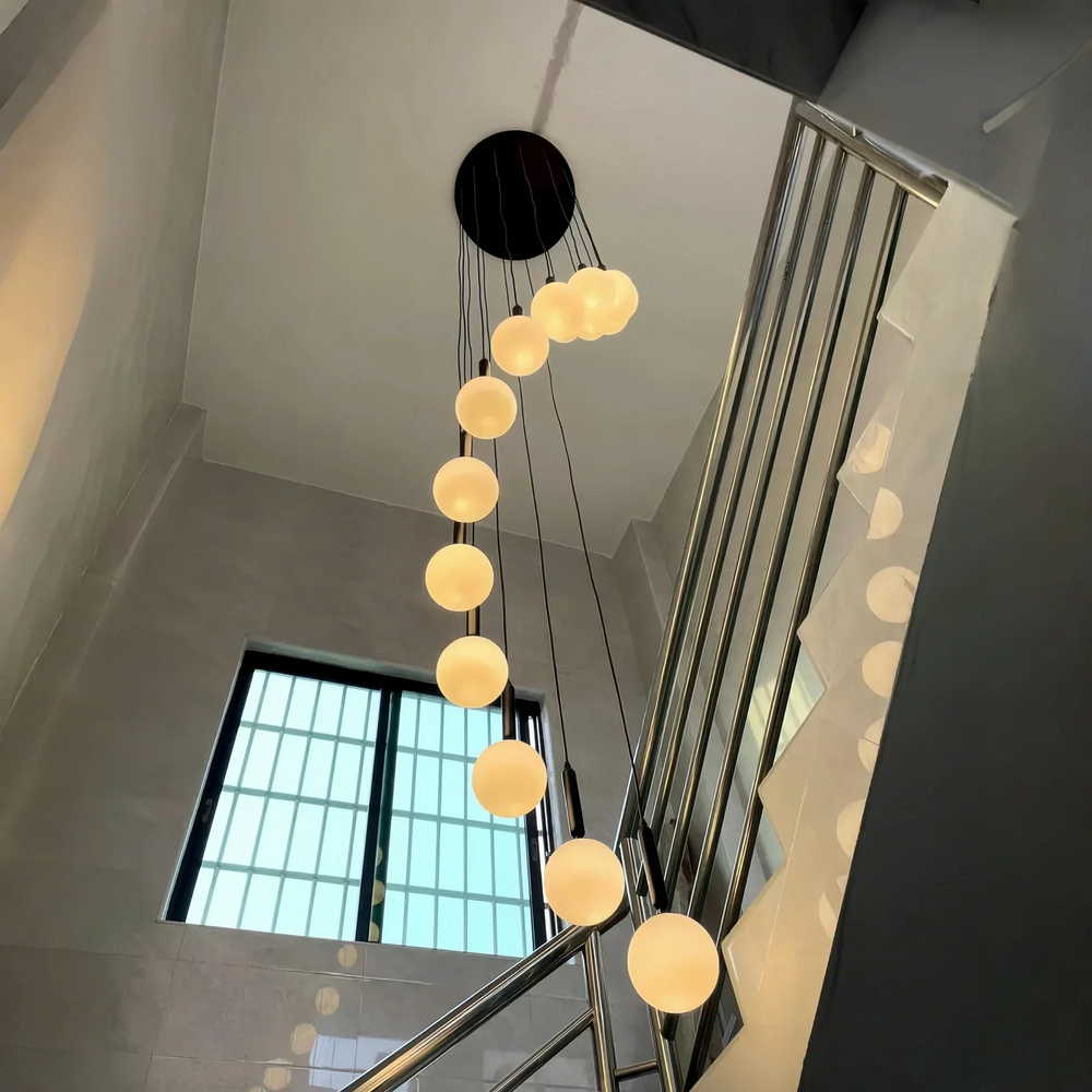 Nordic Extra Large Minimalist Long Pendant Light for High Ceiling Staircase-9 Lights/ D19.7"*H70.8"-Black-Warm Light