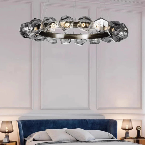 Nordic Minimalist Glass Circle Art Chandelier for Living/Dining Room/Bedroom - Arialamps