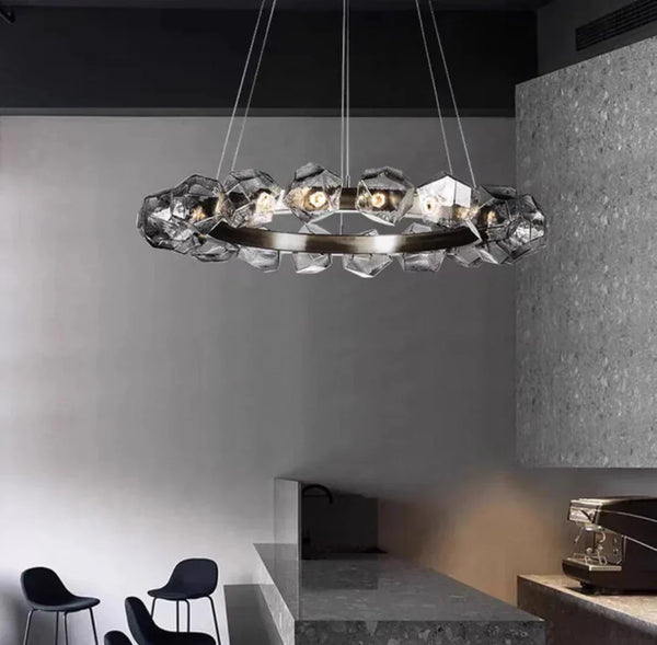 Nordic Minimalist Glass Circle Art Chandelier for Living/Dining Room/Bedroom - Arialamps