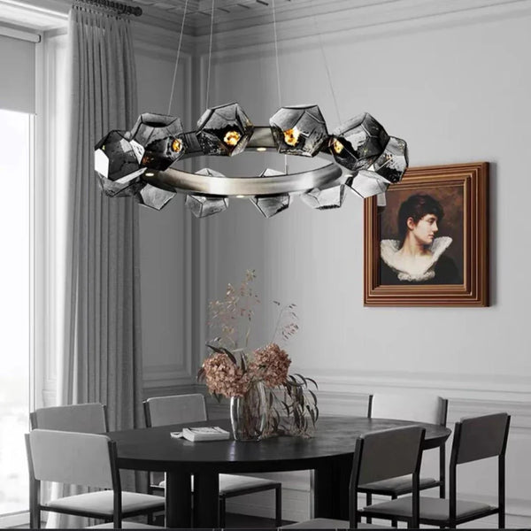 Nordic Minimalist Glass Circle Art Chandelier for Living/Dining Room/Bedroom - Arialamps