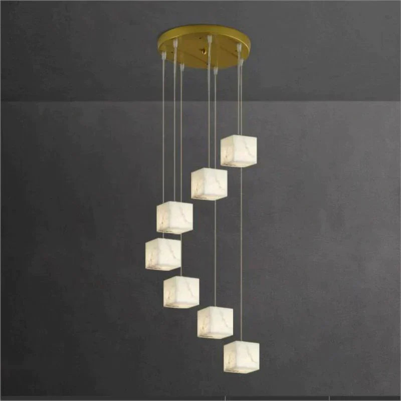 Olive Alabaster Cubic Round Pendant For Dining Table, Staircase Chandeliers Kevin Studio Inc 25-Light