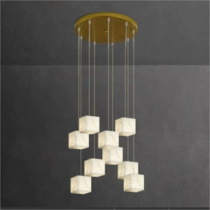 Olive Alabaster Cubic Round Pendant For Dining Table, Staircase Chandeliers Kevin Studio Inc 9-Light