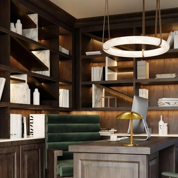 Oslo L1P Pendant Alabaster Chandelier, Halo Ring Chandelier With canopy Over Dining Table-Chandelier-45'' D Single Ring-Arialamps