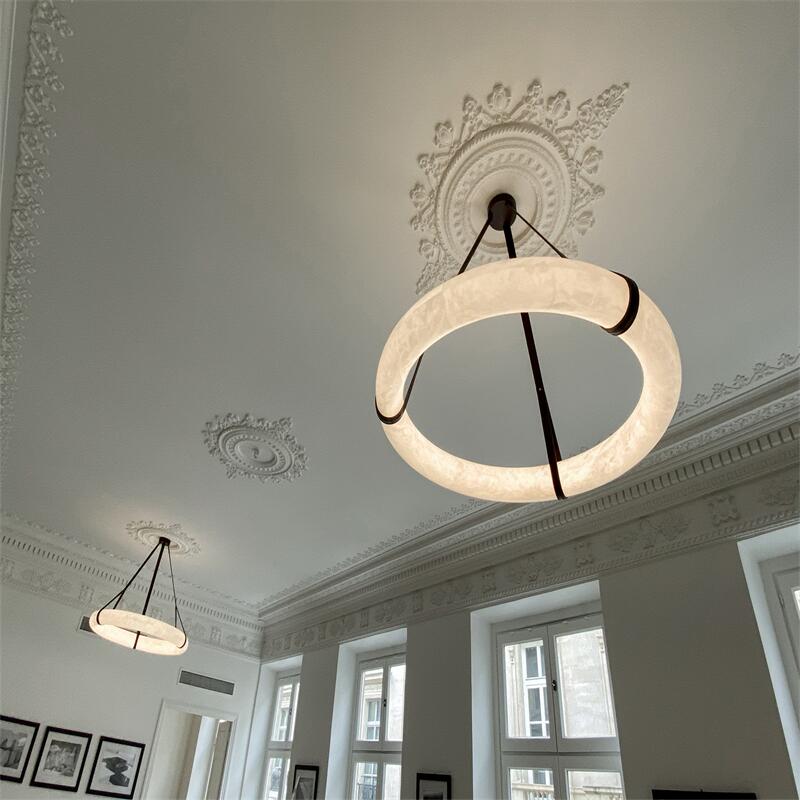 Oslo L1P Pendant Alabaster Chandelier, Halo Ring Chandelier With canopy Over Dining Table-Chandelier-11.8" D Single Ring-Arialamps