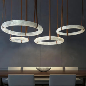 Oslo L1P Pendant Alabaster Chandelier, Halo Ring Chandelier With canopy Over Dining Table-Chandelier-39.4" D Single Ring-Arialamps