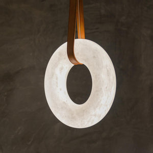 Oslo Pendant Alabaster Chandelier, Halo Ring Chandelier With Leather Chandelier Kevin Studio Inc 11.8" D Single Ring