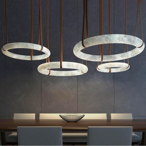 Oslo Pendant Alabaster Chandelier, Halo Ring Chandelier With Leather Chandelier Kevin Studio Inc 23.6" D Single Ring