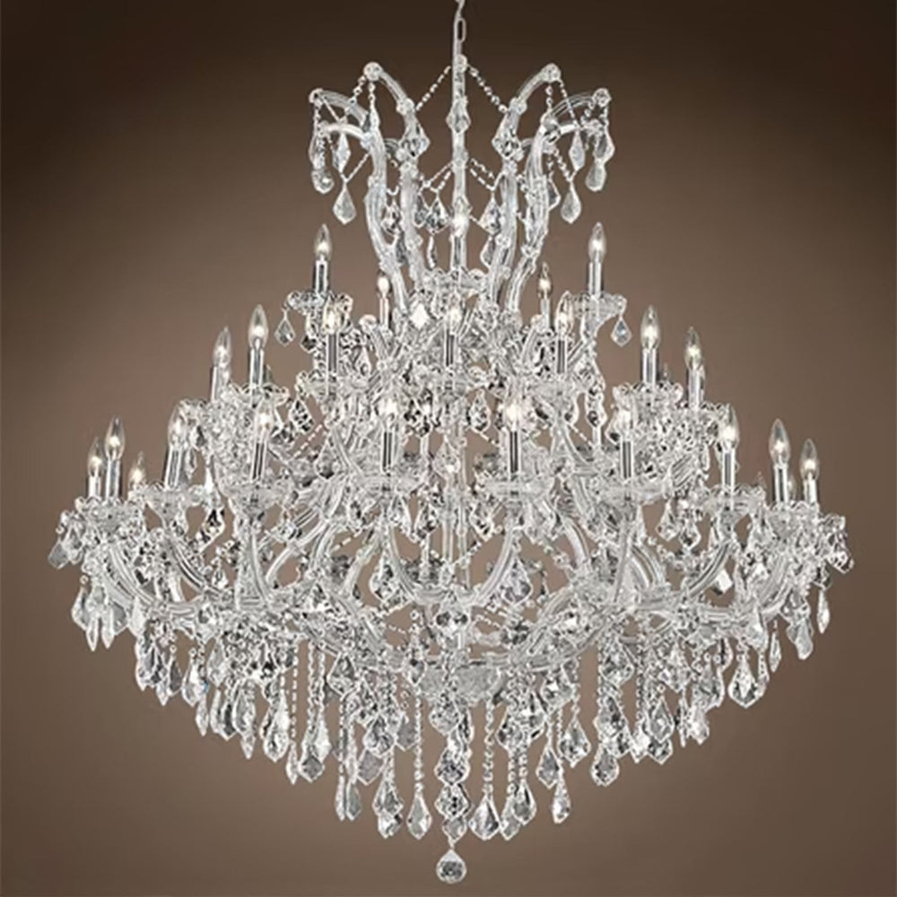 Oversized European Chrome Classic Candle Branch Crystal Chandelier for 2-Story/Duplex Buildings-Chandeliers-Arialamps