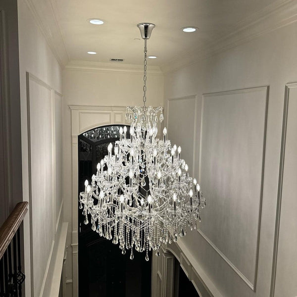 Oversized European Chrome Classic Candle Branch Crystal Chandelier for 2-Story/Duplex Buildings-Chandeliers-Arialamps