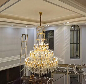 Oversized Luxury Traditional Gold/Chrome Candle Branch Crystal Chandelier for 2-story/Duplex Buildings-Chandeliers-Arialamps