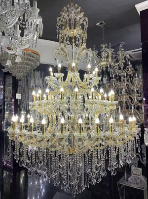 Oversized Luxury Traditional Gold/Chrome Candle Branch Crystal Chandelier for 2-story/Duplex Buildings-Chandeliers-Arialamps