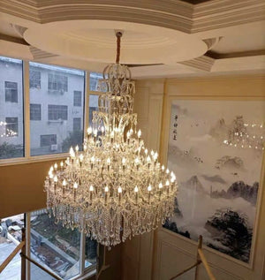 Oversized Luxury Traditional Gold/Chrome Candle Branch Crystal Chandelier for 2-story/Duplex Buildings-Chandeliers-Arialamps