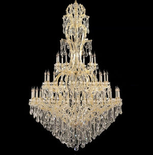Oversized Luxury Traditional Gold/Chrome Candle Branch Crystal Chandelier for 2-story/Duplex Buildings-Chandeliers-D59.1"*H92.3"-Gold-Warm Light-Arialamps