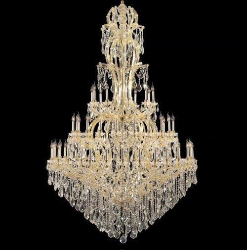 Oversized Luxury Traditional Gold/Chrome Candle Branch Crystal Chandelier for 2-story/Duplex Buildings-Chandeliers-D59.1"*H92.3"-Gold-Warm Light-Arialamps