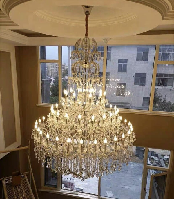 Oversized Luxury Traditional Gold/Chrome Candle Branch Crystal Chandelier for 2-story/Duplex Buildings-Chandeliers-Arialamps