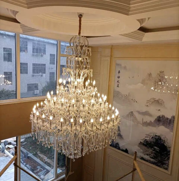 Oversized Luxury Traditional Gold/Chrome Candle Branch Crystal Chandelier for 2-story/Duplex Buildings-Chandeliers-Arialamps