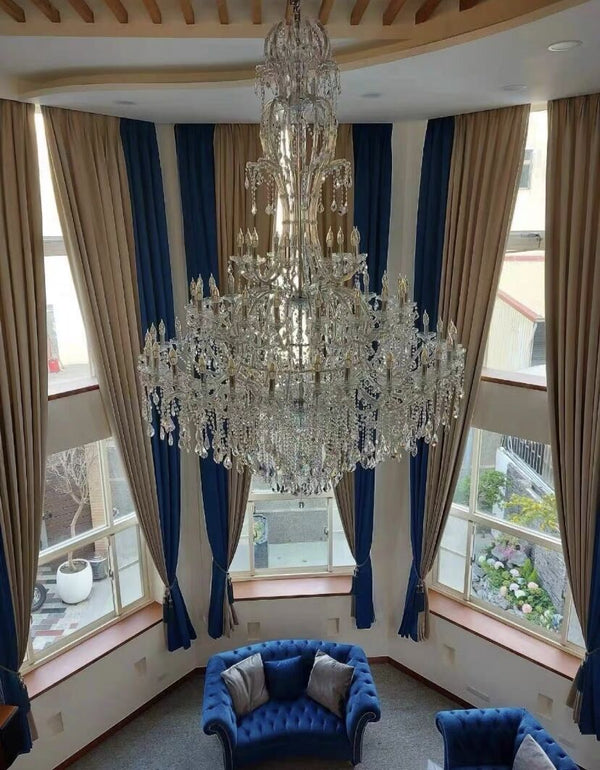 Oversized Luxury Traditional Gold/Chrome Candle Branch Crystal Chandelier for 2-story/Duplex Buildings-Chandeliers-Arialamps