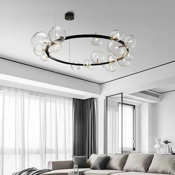 Oversized Nordic Black Iron Glass Bubble Collection Chandelier Suit for Living/Dining Room - Arialamps