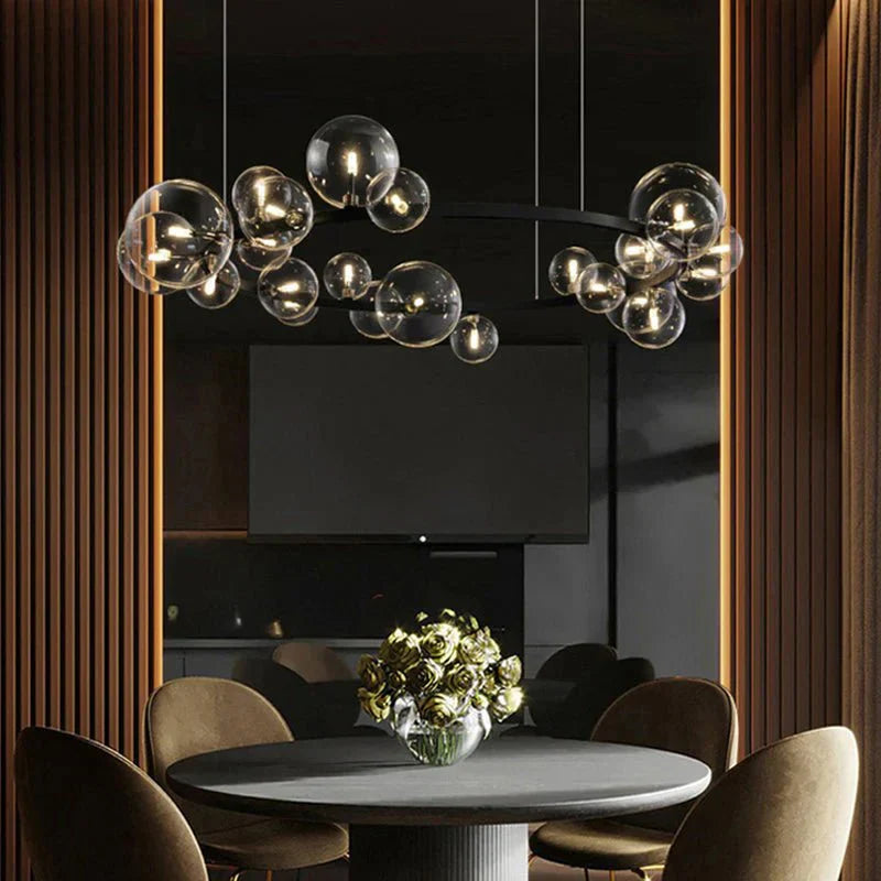 Oversized Nordic Black Iron Glass Bubble Collection Chandelier Suit for Living/Dining Room - Arialamps
