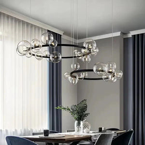 Oversized Nordic Black Iron Glass Bubble Collection Chandelier Suit for Living/Dining Room - Arialamps