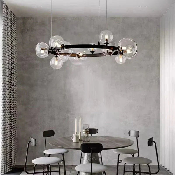 Oversized Nordic Black Iron Glass Bubble Collection Chandelier Suit for Living/Dining Room - Arialamps