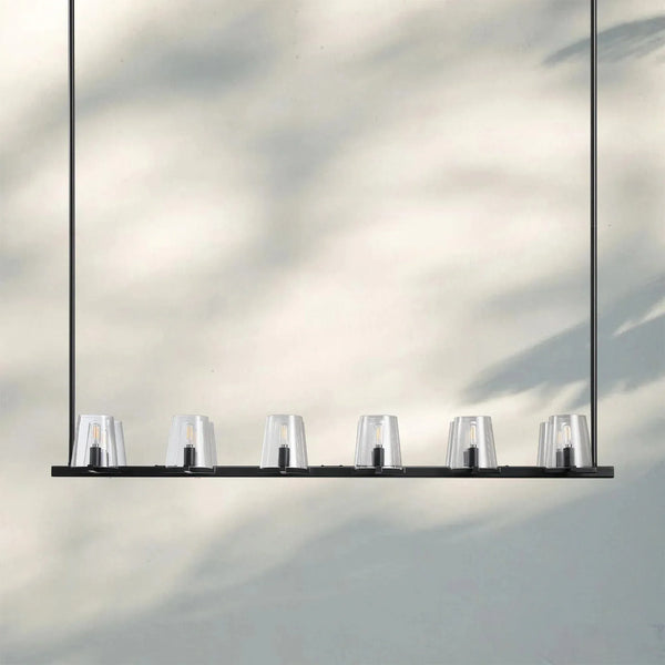 Pauilla Claar Glass Linear Chandelier-Linear 49" 10-Ligth-Matte Black-