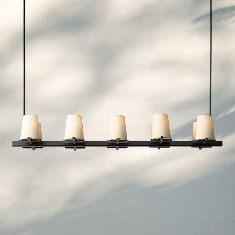 Pauilla Fabric Shade Linear Chandelier 49" 60”-49'' 10-Light-Brass-