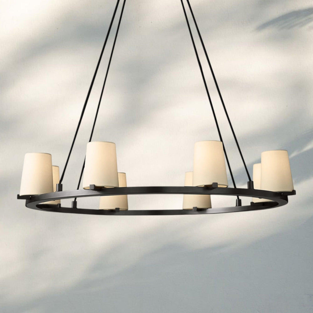 Pauilla Fabric Shade Round Chandelier 36" 48" 60″-36" 8-Light-Lacquered Burnished Brass-