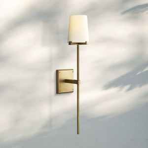 Pauilla Fabric Shade Torch Sconce-Lacquered Burnished Brass-