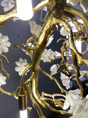 Post-Modern Art Brass and Ceramics Flower Pendant Branch Chandelier for Living/Dining Room-Chandeliers-Arialamps