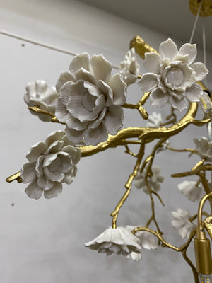 Post-Modern Art Brass and Ceramics Flower Pendant Branch Chandelier for Living/Dining Room-Chandeliers-Arialamps