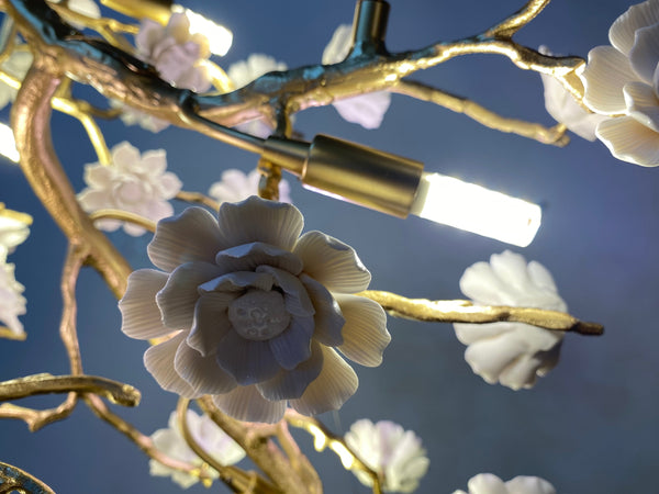 Post-Modern Art Brass and Ceramics Flower Pendant Branch Chandelier for Living/Dining Room-Chandeliers-Arialamps