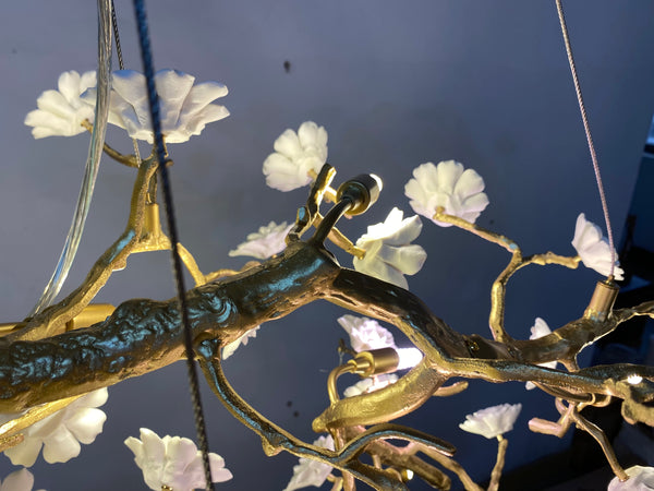 Post-Modern Art Brass and Ceramics Flower Pendant Branch Chandelier for Living/Dining Room-Chandeliers-Arialamps