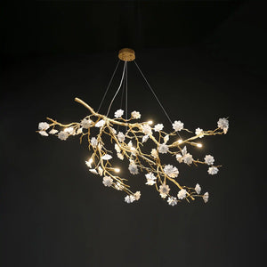 Post-Modern Art Brass and Ceramics Flower Pendant Branch Chandelier for Living/Dining Room-Chandeliers-Arialamps