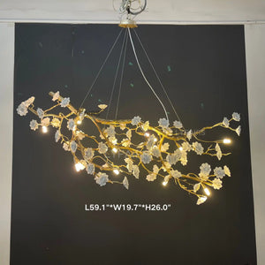 Post-Modern Art Brass and Ceramics Flower Pendant Branch Chandelier for Living/Dining Room-Chandeliers-Arialamps