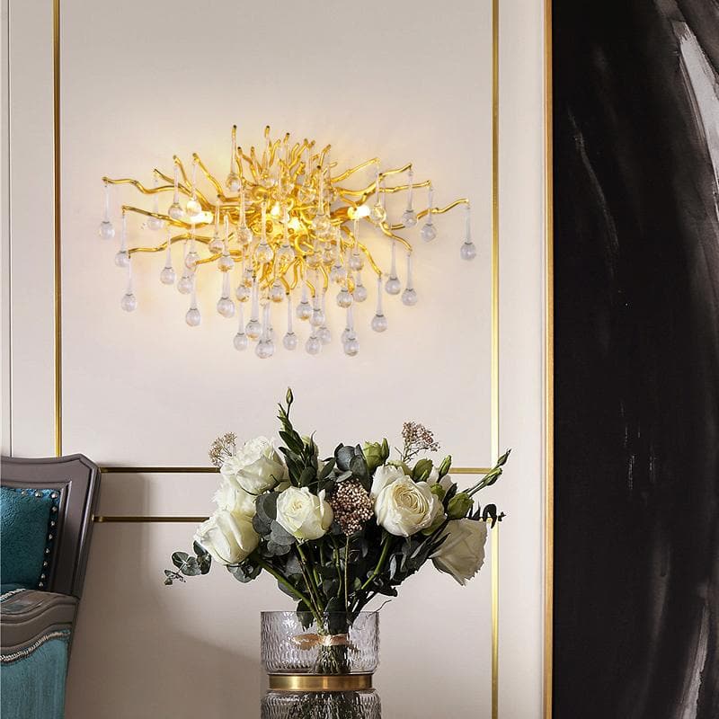 Rain Tree Crystal Teardrop Wall Sconce Gold Diameter 17"-Arialamps
