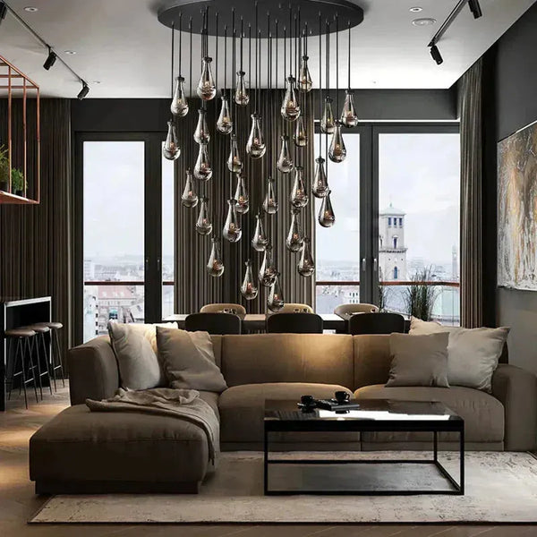 Raindrop Round Chandelier Modern Luxury Glass Chandelier For Living Room-Arialamps