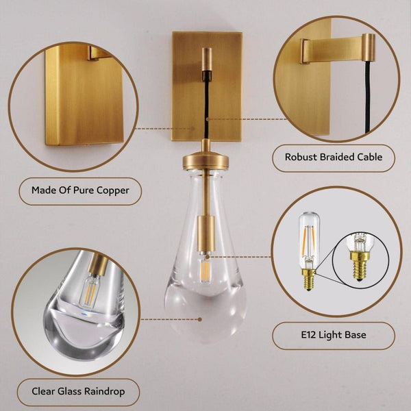 Raindrop Sconce Rod & Cord-wall sconce for bedroom,wall sconce for dining room,wall sconce for stairways,wall sconce for foyer,wall sconce for bathrooms,wall sconce for kitchen,wall sconce for living room-Arialamps