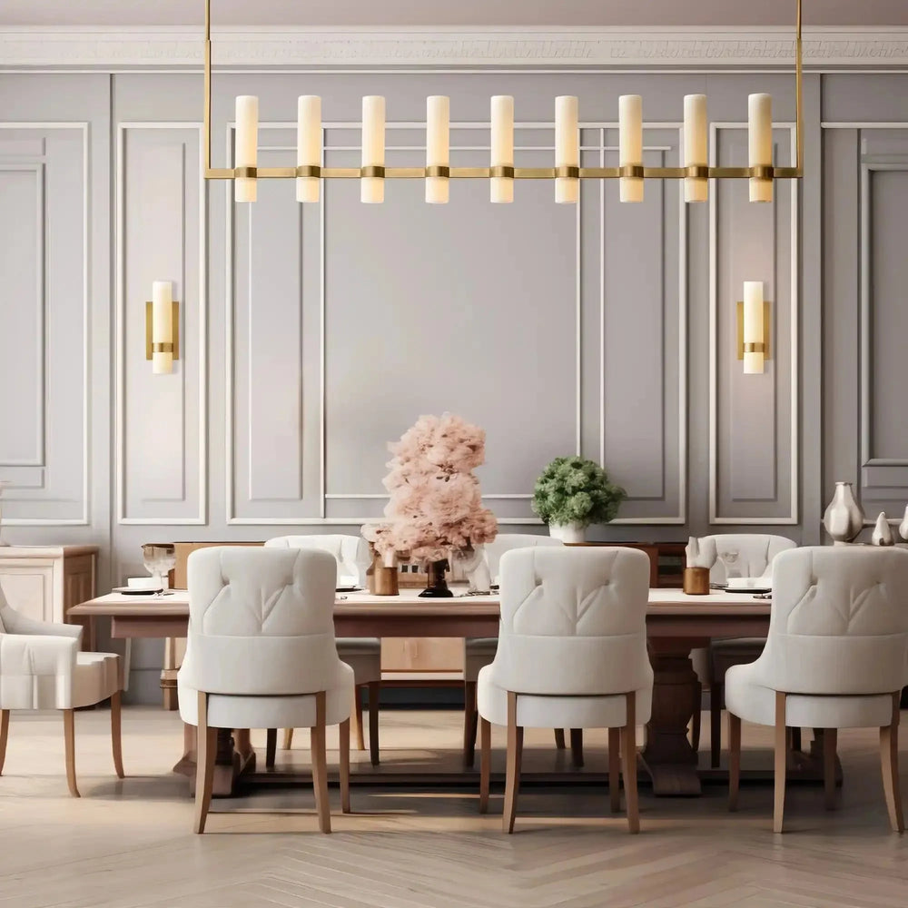 Ravalla Linear Milk Glass Chandelier 59'' 71'' - Arialamps