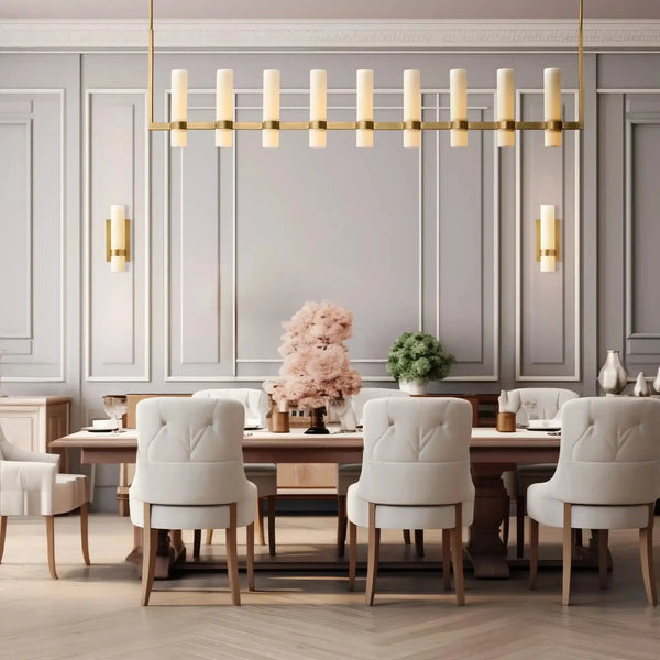 Ravalla Linear Milk Glass Chandelier 59'' 71'' - Arialamps