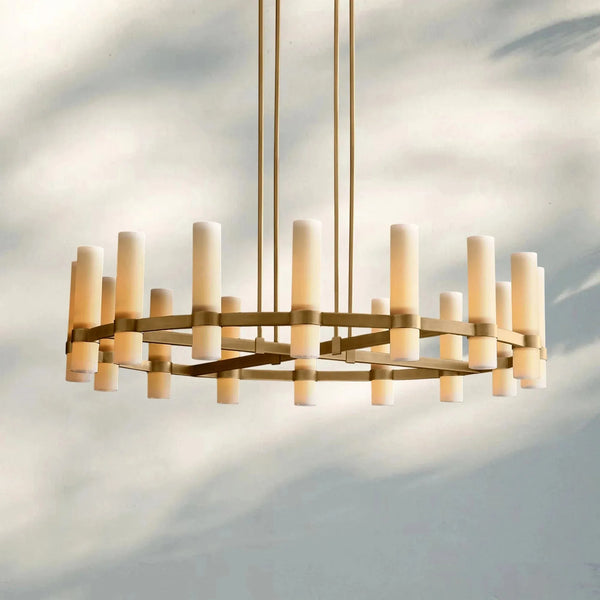 Ravella Round Milk Glass Chandelier 36'' - Arialamps