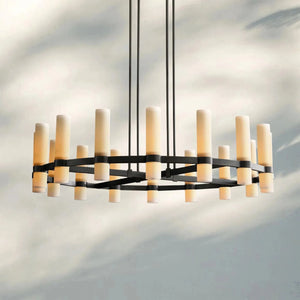 Ravella Round Milk Glass Chandelier 36'' - Arialamps