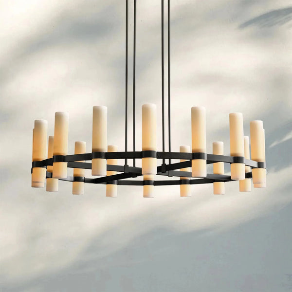 Ravella Round Milk Glass Chandelier 36'' - Arialamps