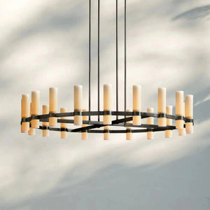 Ravella Round Milk Glass Chandelier 36'' - Arialamps