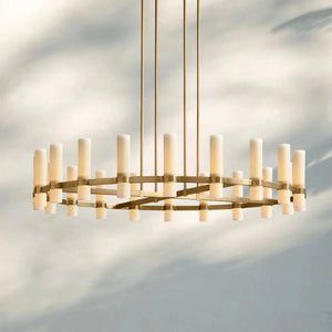 Ravella Round Milk Glass Chandelier 36'' - Arialamps