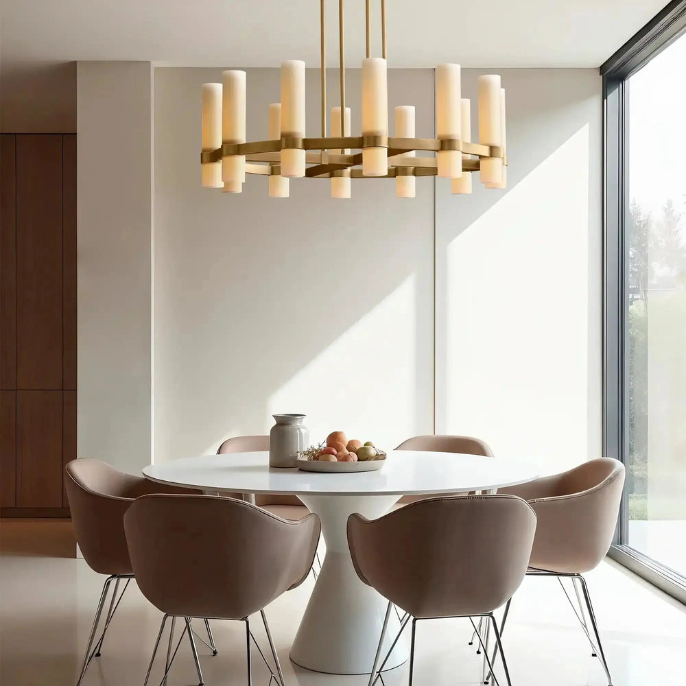 Ravella Round Milk Glass Chandelier 36'' - Arialamps