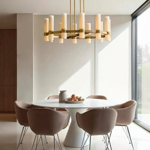 Ravella Round Milk Glass Chandelier 36'' - Arialamps